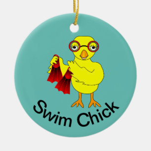 Swim Chick Text Keramik Ornament