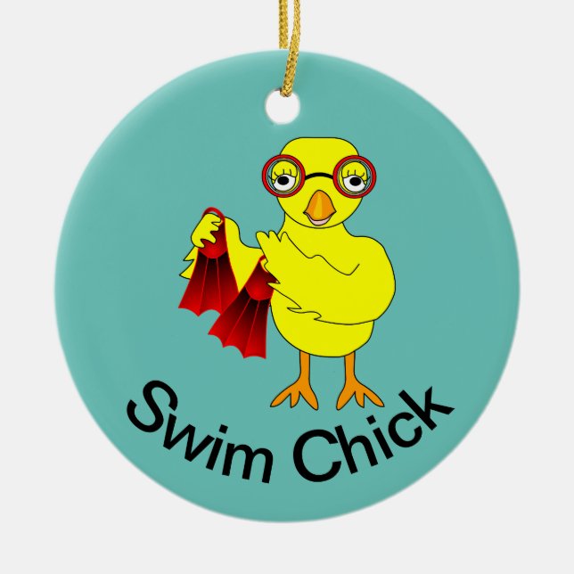 Swim Chick Text Keramik Ornament (Vorne)