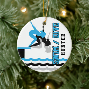 Swim Dive Team - Baby Blue und Black Keramik Ornament