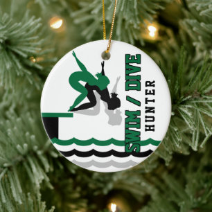 Swim Dive Team - Dunkelgrün und schwarz Keramik Ornament