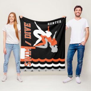Swim Dive Team - Orange und Schwarz Fleecedecke