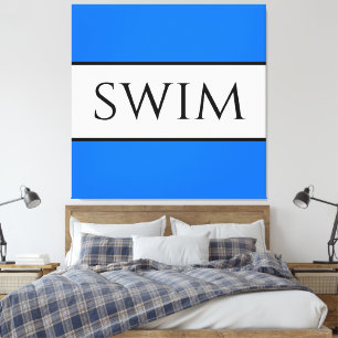 SWIM Fun Sporty Bright Blue White Summer Streifen Leinwanddruck
