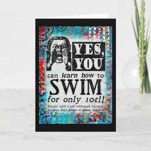 Swim lernen - Funny Vintage Ad Karte
