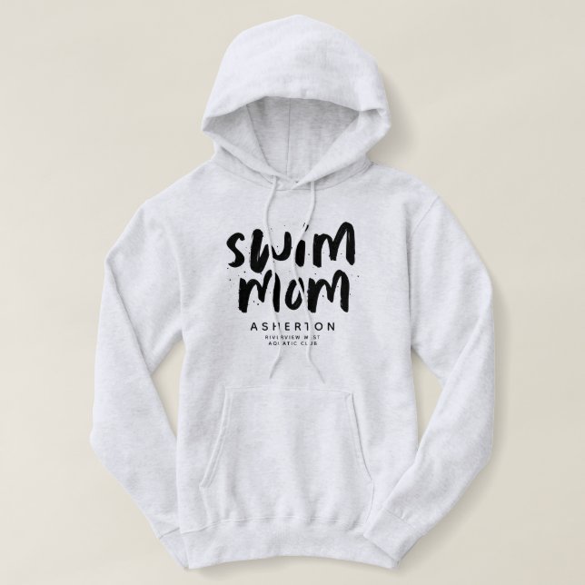 Swim Mom trendschwarzer Typ personalisiert Hoodie (Design vorne)