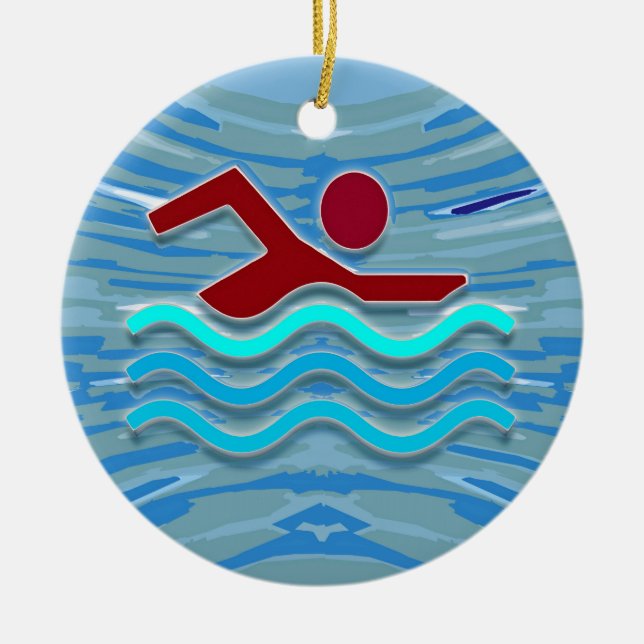 SWIM Schwimmer-Liebe-Herz-rosaroter Pool SPASS Keramikornament (Vorne)