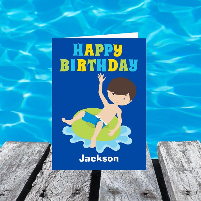 Swim Team Boy Custom Kids Happy Birthday Karte (Von Creator hochgeladen)
