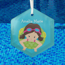 Swim Team Brünett Girl Niedliche Weihnachten Ornament Aus Glas