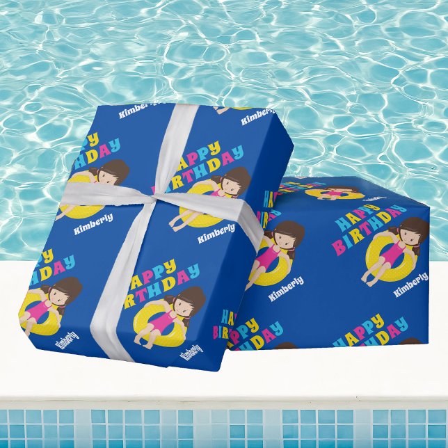 Swim Team Girl Custom Kids Happy Birthday Geschenkpapier (Von Creator hochgeladen)