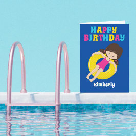Swim Team Girl Custom Kids Happy Birthday Karte