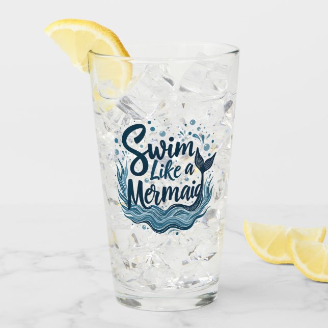 Swim wie ein Meerjungfrau-Zitat Kunst Glas (Vorderseite Ice)