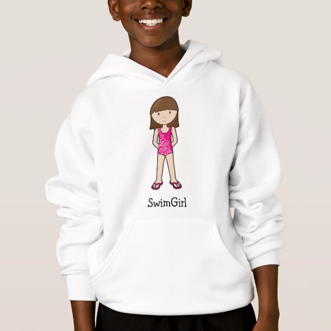SwimGirl brünetter rosa Badeanzug Hoodie (Vorderseite)