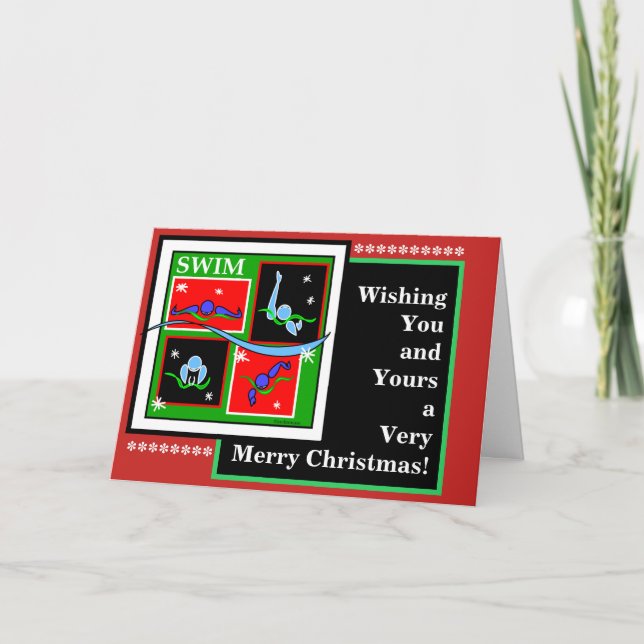 Swimmer Frohe Weihnachten geklappte Grußkarte Karte (Vorderseite)