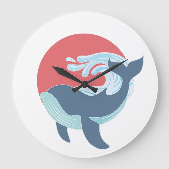  swimming blue whale große wanduhr (Vorderseite)