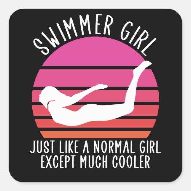 Swimming Girl Quadratischer Aufkleber (Vorderseite)