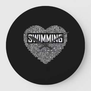 Swimming Heart Coach Swimmer Gift Swim Lover Gifts Große Wanduhr