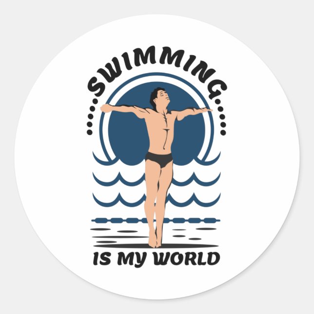 Swimming is My World - Swimmer in Speedo Runder Aufkleber (Vorderseite)