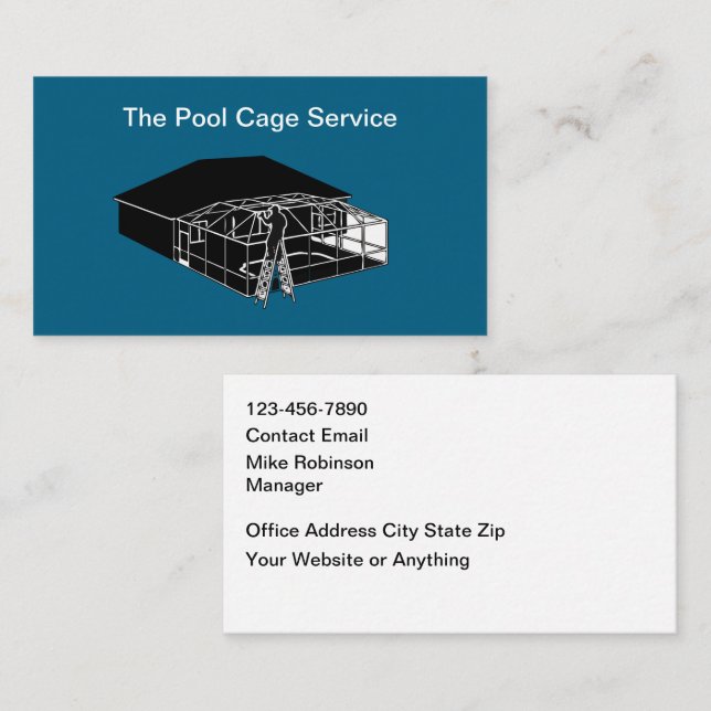 Swimming Pool Cage Theme Business Cards Visitenkarte (Vorne/Hinten)
