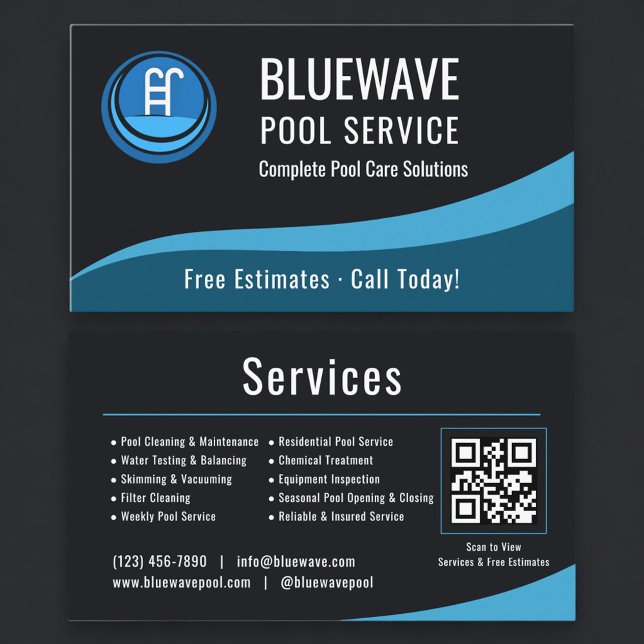  Swimming Pool Service QR Code Professional Visitenkarte (Von Creator hochgeladen)
