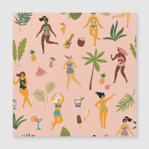Swimsuit Ladys: Tropischer Vintager Tanz Magnetkarte