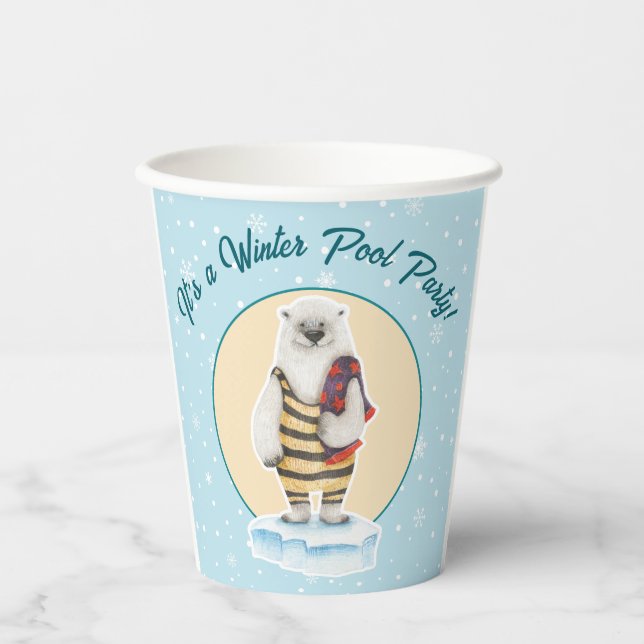 Swimsuit Polar Bear Winter Pool Party Pappbecher (Vorderseite)