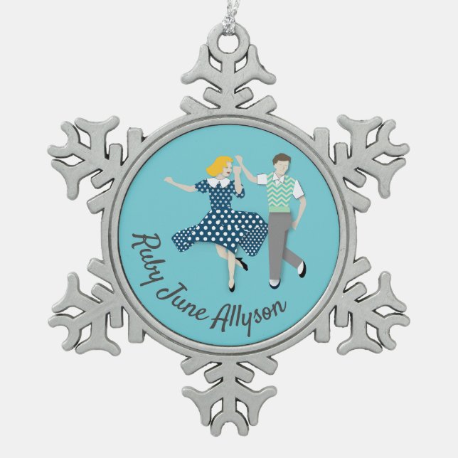 Swing Dance Schneeflocken Zinn-Ornament (Vorderseite)