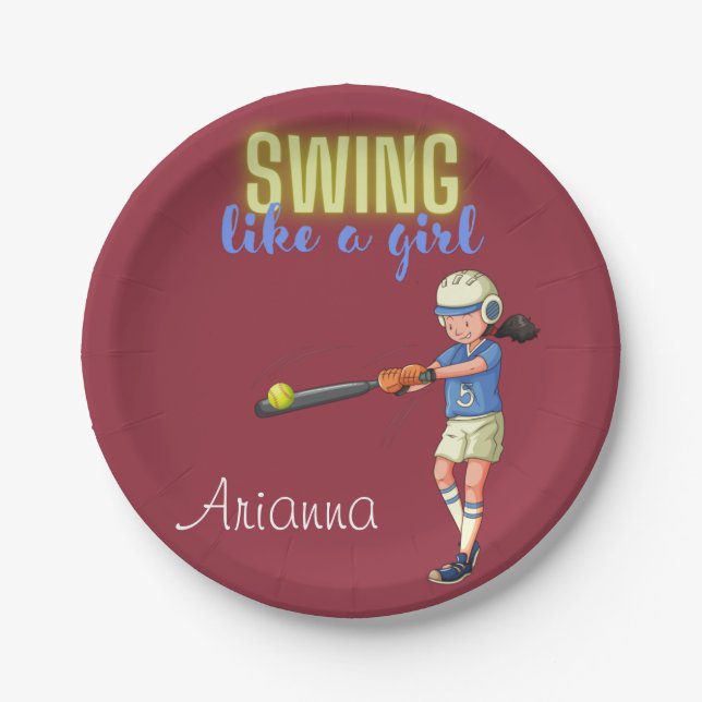 Swing Like A Girl Softball    Pappteller (Vorderseite)