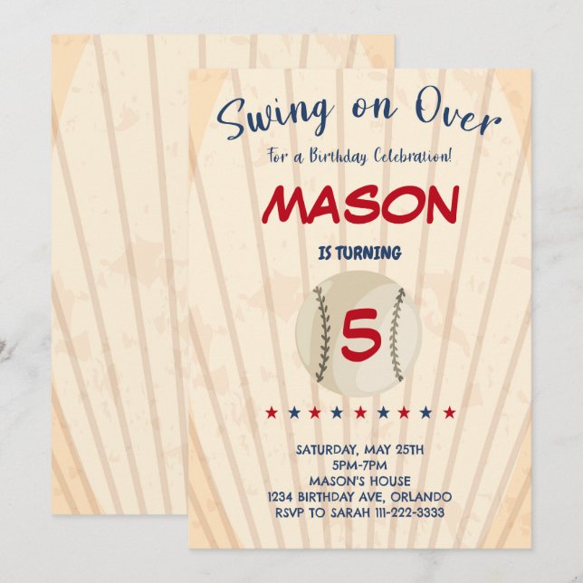Swing on Over Baseball Anniversaire Invitation (Devant / Derrière)