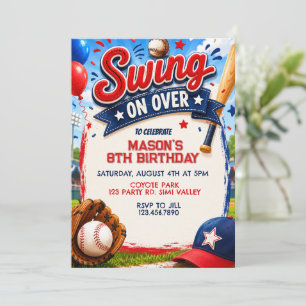 Swing On Over Baseball Geburtstag, Baseball Party Einladung