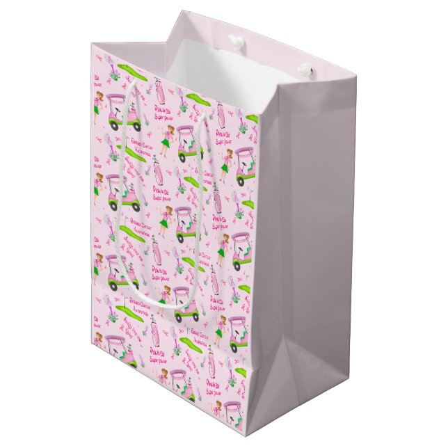 Swing Pink Golfer Breast Cancer Awareness Mittlere Geschenktüte (Vorderseite Schrägansicht)
