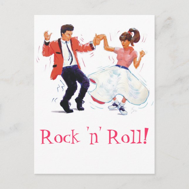 Swing-Tänzer mit Poodle-Rock und Sattelschuhen Postkarte (Vorderseite)
