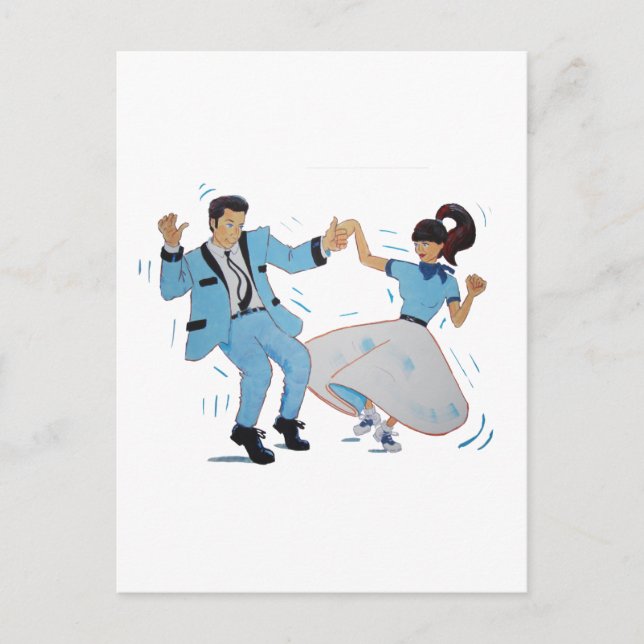 Swing-Tänzer mit Poodle-Rock und Sattelschuhen Postkarte (Vorderseite)