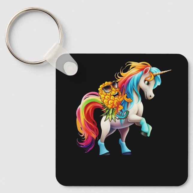Swinger Auf den Kopf Ananas Magischer Unicorn Rege Schlüsselanhänger (Vorderseite)