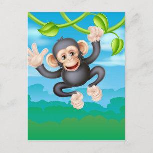 Swinging Cartoon Chimp Postkarte