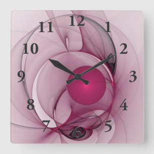 Swinging Fractal, Modern Abstract Berry Pink Art Quadratische Wanduhr