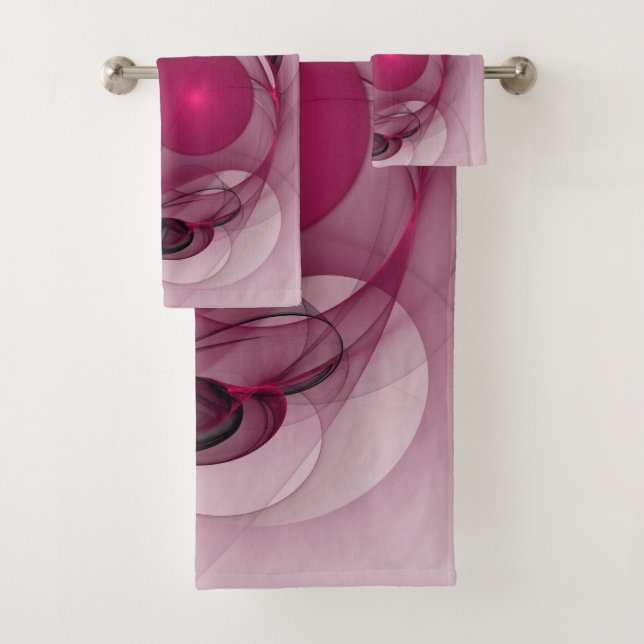 Swinging Fraktal, Moderne Abstrakte Berry Pink Art Badhandtuch Set (Insitu)