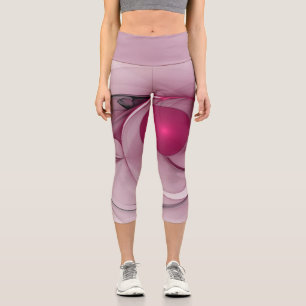 Swinging Fraktal, Moderne Abstrakte Berry Pink Art Capri Leggings