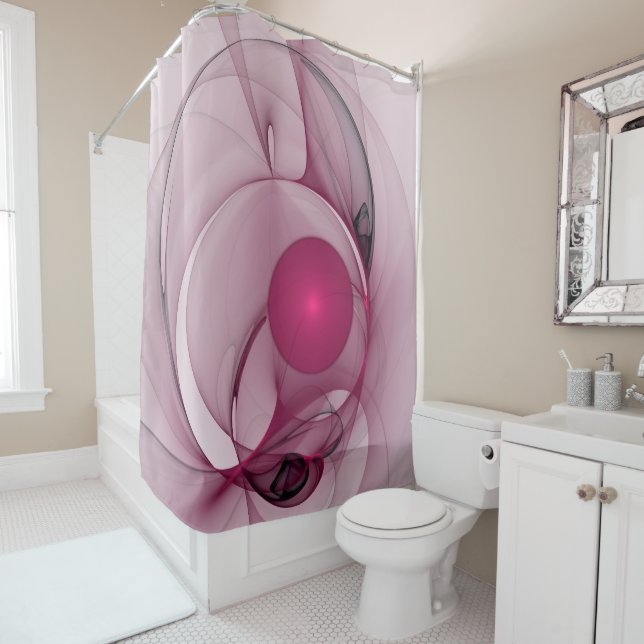 Swinging Fraktal, Moderne Abstrakte Berry Pink Art Duschvorhang (Beispiel)
