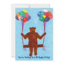 Swinging Teddy Bären Ballon Swing Birthday Invites