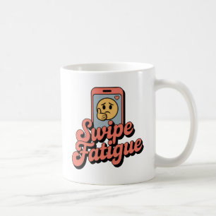 Swipe-Müdigkeit   Moderne Romanze mit müdem Emoji Kaffeetasse