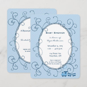 Swirl Baby Boy Blue Dot Train Douche Faire-part
