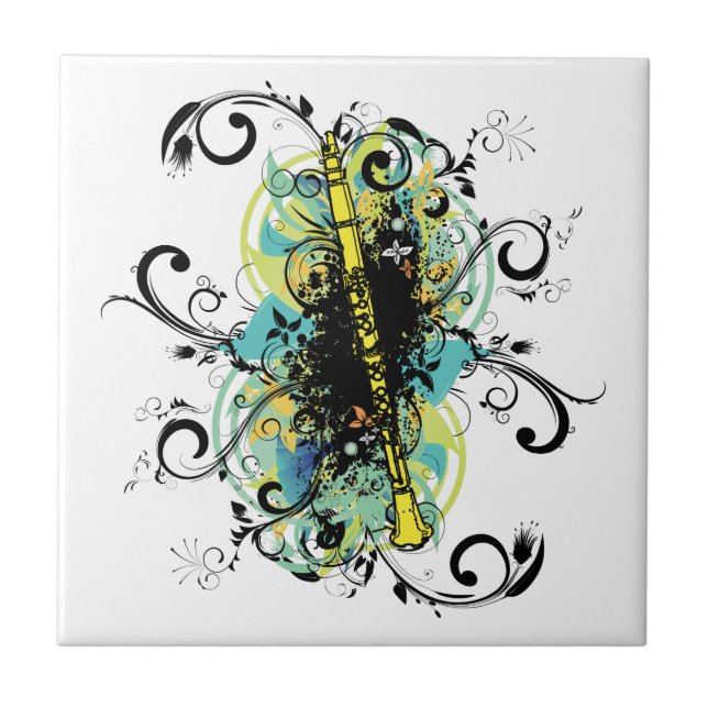 Swirl Grunge Klarinette Fliese (Vorderseite)