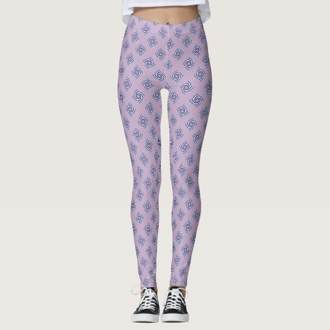 Swirl Pattern - Navy Blue White Sky Blue Leggings (Vorderseite)