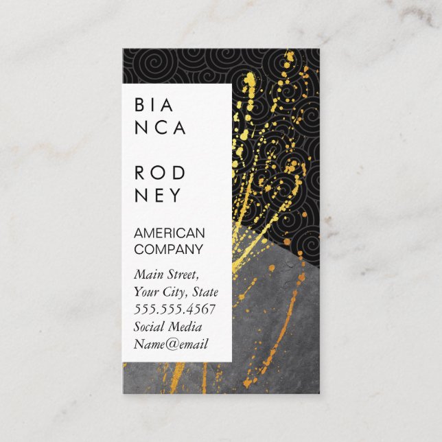 Swirl Pattern Slate Gold Spatter Visitenkarte (Vorderseite)