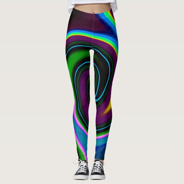 Swirl Retro Blue Leggings (Vorderseite)