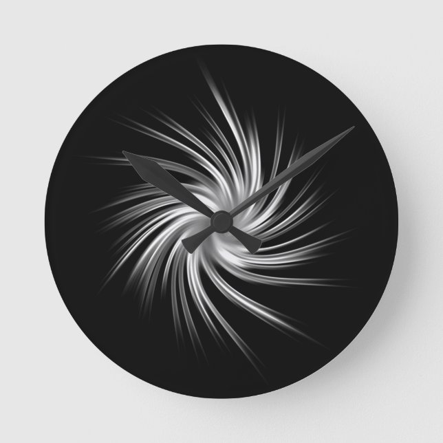 Swirl - Schwarz-Grau-Weiß  Runde Wanduhr (Vorderseite)