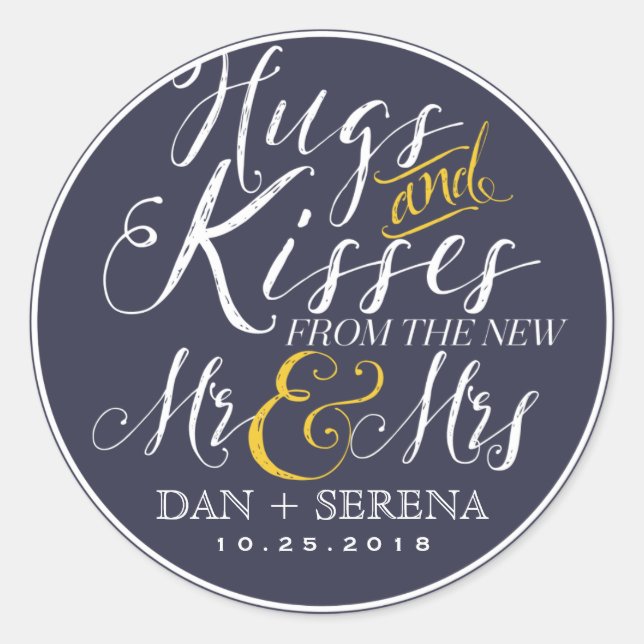 Swirl Script Mr. and Mrs Gastgeschenk Hochzeit Sti Runder Aufkleber (Vorderseite)