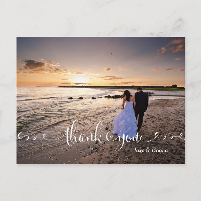 Swirl Script Typografy Wedding Danke Postcard Postkarte (Vorderseite)