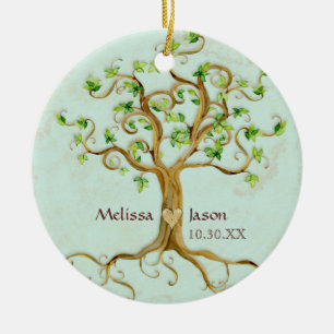 Swirl Tree Roots Antike Personalisierte Namen Herz Keramikornament