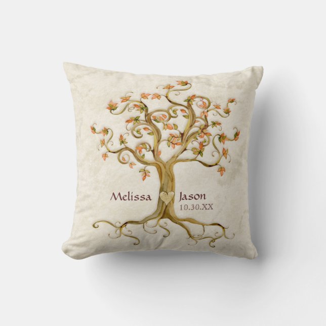 Swirl Tree Roots Antike Personalisierte Namen Herz Kissen (Vorderseite)