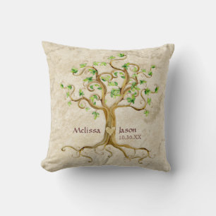 Swirl Tree Roots Antike Personalisierte Namen Herz Kissen
